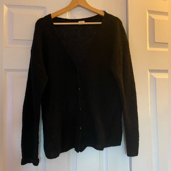 Black Wilfred v-neck mixed mohair sweater with buttons down the front - Picture 2 of 2